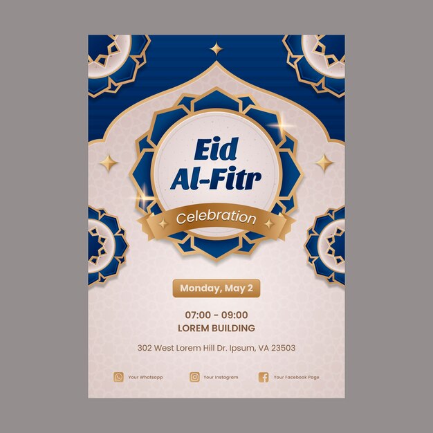 Free vector gradient eid al-fitr vertical poster template