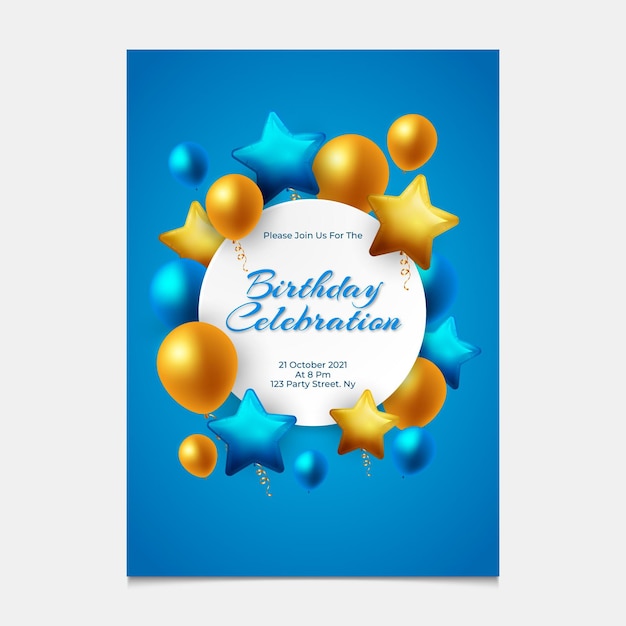 Gradient elegant birthday invitation with balloons