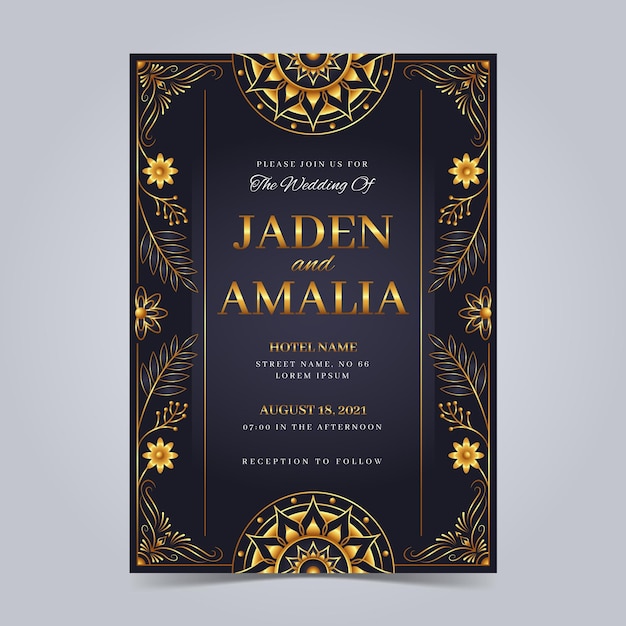 Gradient elegant golden  wedding invitations