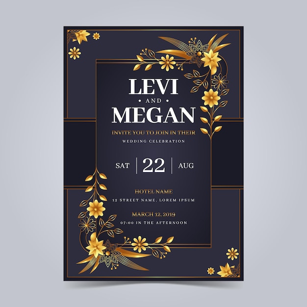 Gradient elegant golden  wedding invitations