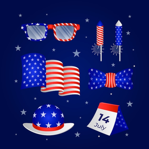 Free vector gradient elements collection for american 4th of july holiday celebration