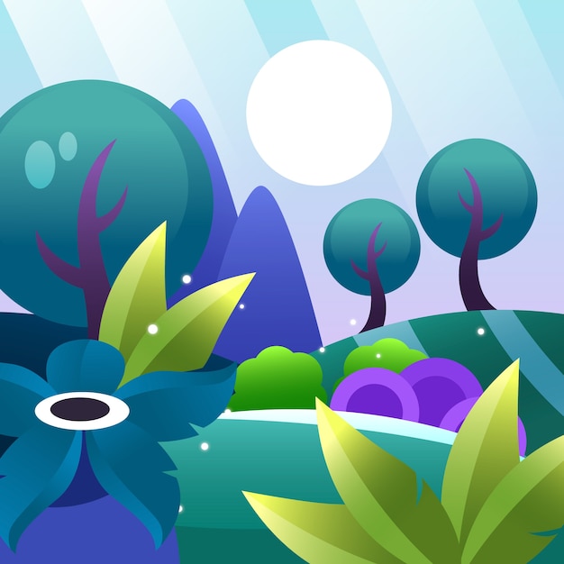 Gradient enchanted forest illustration