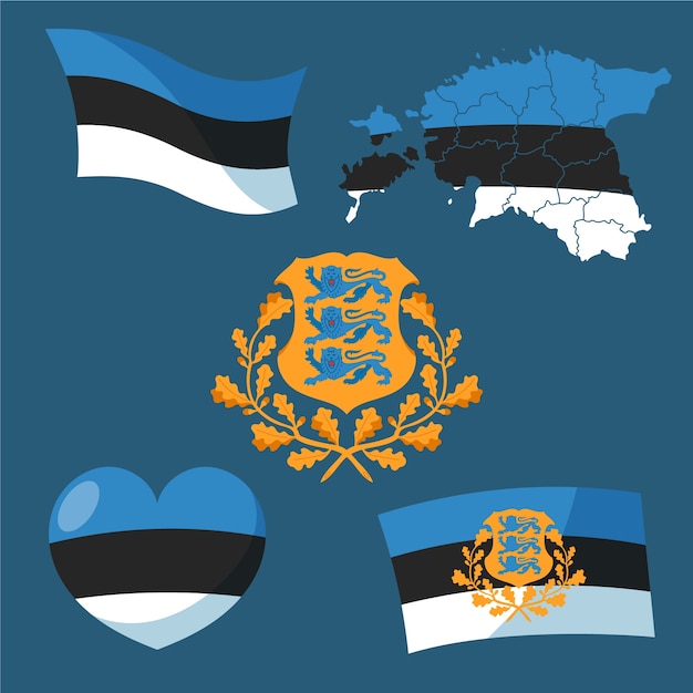 Free Vector gradient estonia flag and national emblems set