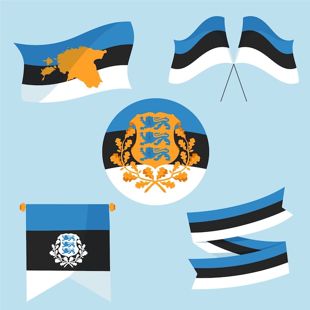 Free vector gradient estonia flag and national emblems set