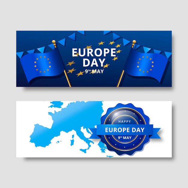 Free Vector gradient europe day horizontal banners pack