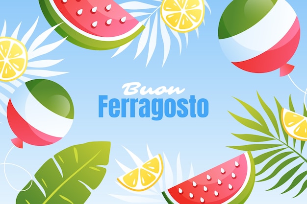 Gradient ferragosto background with watermelon and balloons