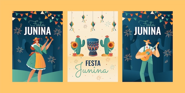 Gradient festas juninas cards collection