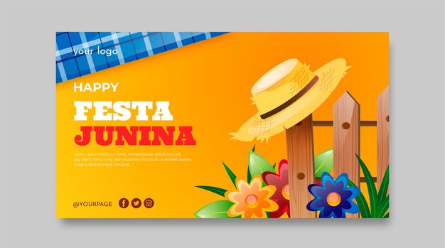 Gradient festas juninas horizontal banner template