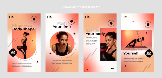 Gradient fitness instagram story set