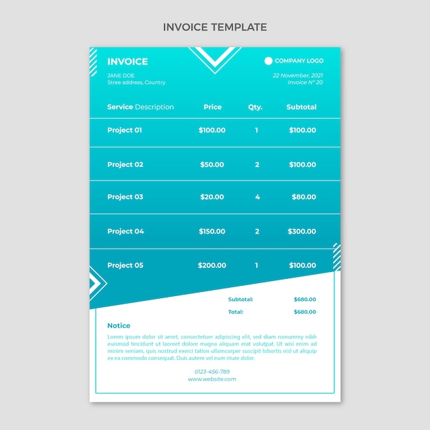 Gradient fitness invoice template