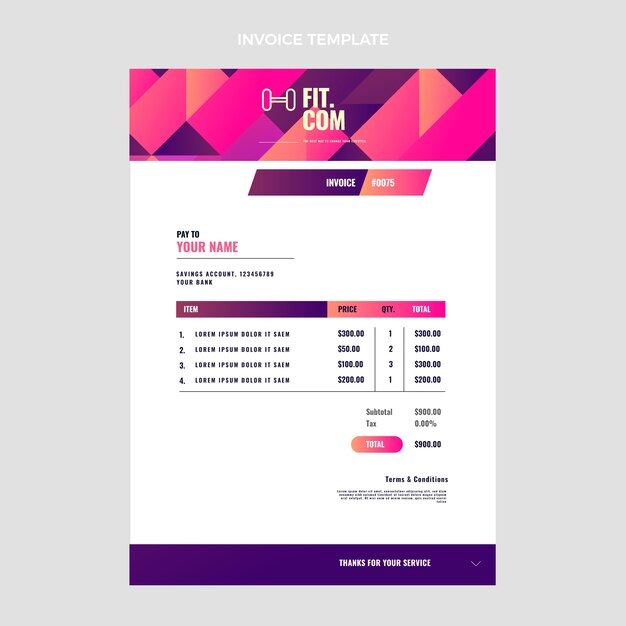 Gradient fitness invoice