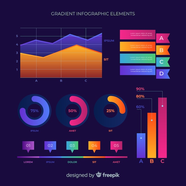 Gradient flat infographic element collection