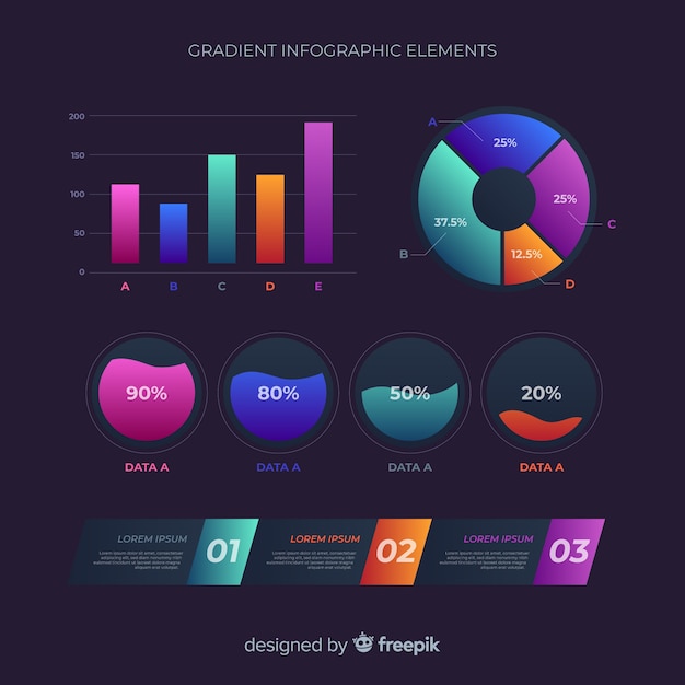 Gradient flat infographic element collection