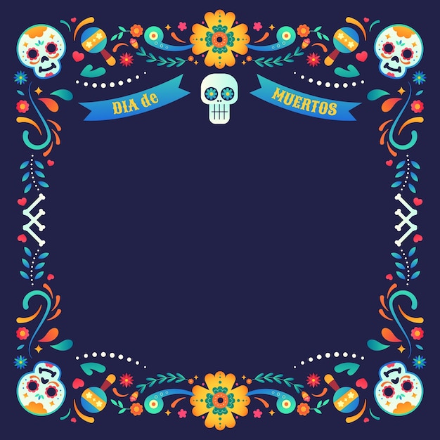 Free Vector gradient frame template for dia de muertos celebration