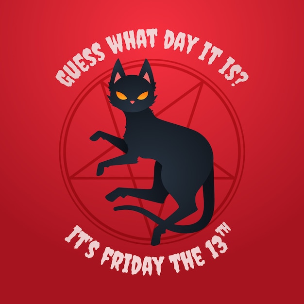 Free vector gradient friday the 13th illustration with black cat