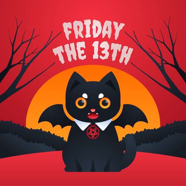 Gradient friday the 13th illustration with black cat