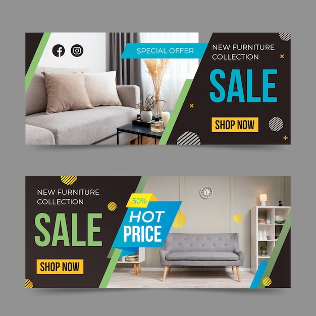 Gradient furniture sale banner template with photo