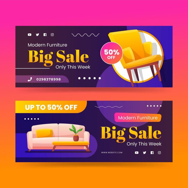 Gradient furniture sale banners set