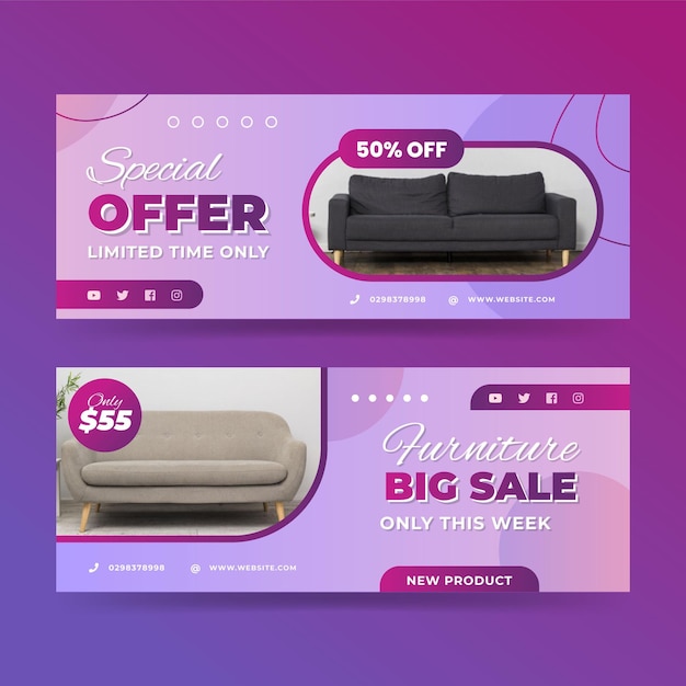 Gradient furniture sale banners set