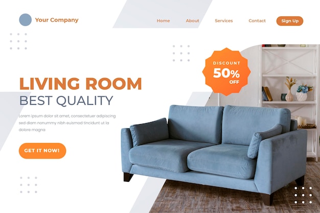 Gradient furniture sale landing page template with photo