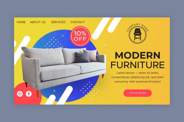 Gradient furniture sale landing page with photo