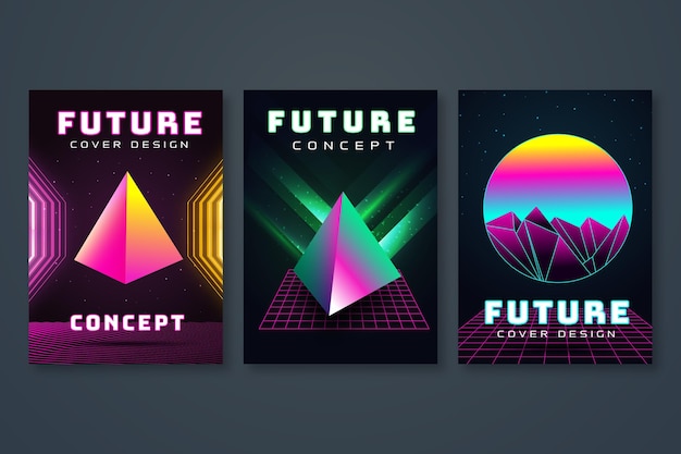 Free vector gradient futuristic cover collection