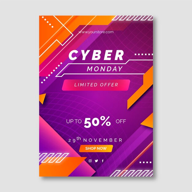 Gradient futuristic cyber monday vertical poster template