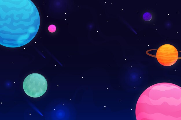 Gradient galaxy background with colorful planets