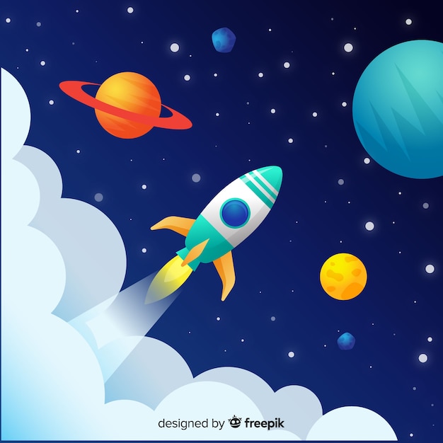 Gradient galaxy background with a rocket