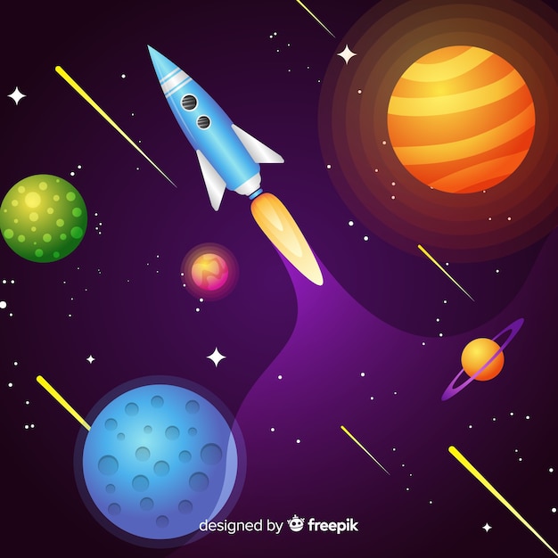 Free Vector gradient galaxy background with a rocket