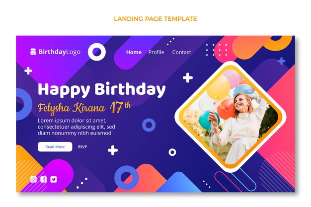 Gradient geometric birthday landing page