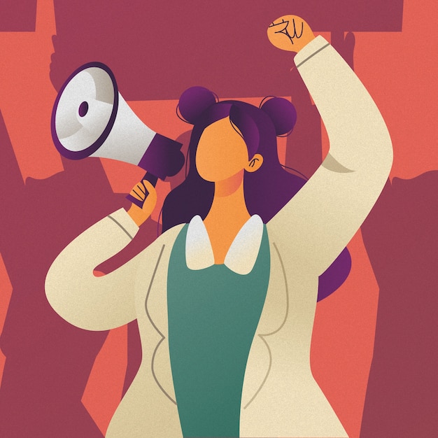 Free Vector gradient girl using megaphone china protests illustration