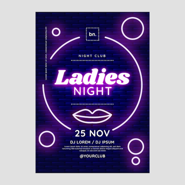 Free vector gradient girls night neon light poster