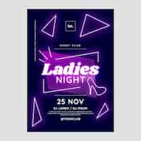 Free vector gradient girls night neon poster template