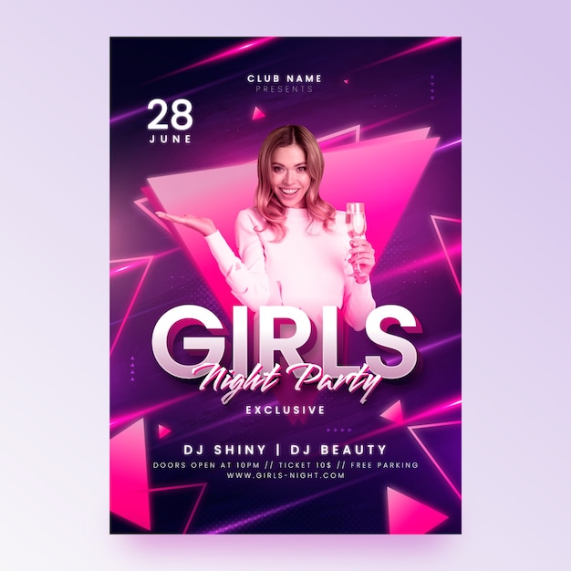 Free Vector gradient girls night neon poster template