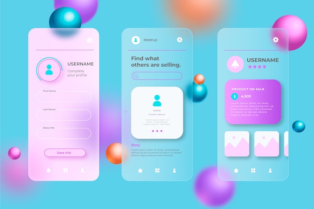 Gradient glassmorphism mobile app template