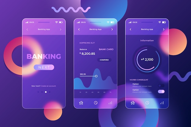 Free Vector gradient glassmorphism mobile app template