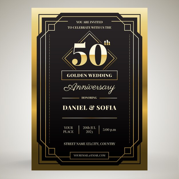 Gradient golden anniversary invitation