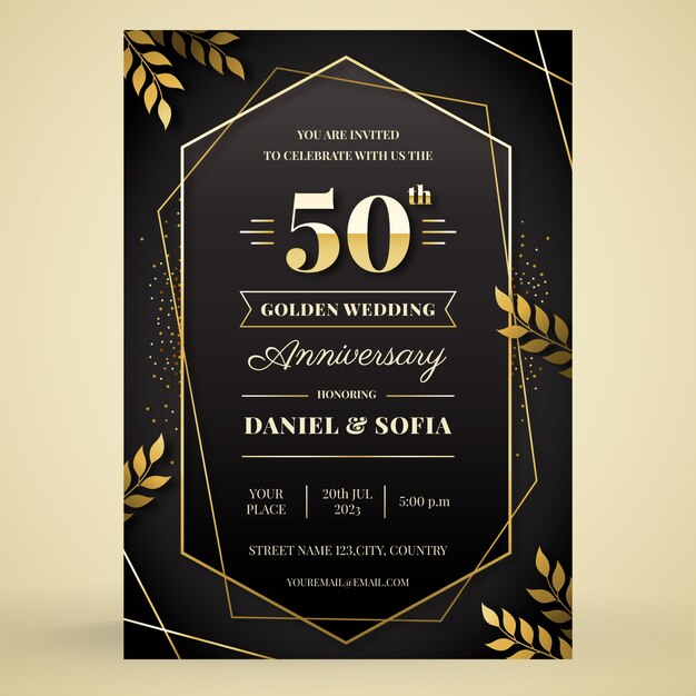 Gradient golden anniversary invitation