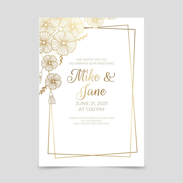 Gradient golden floral wedding invitation template