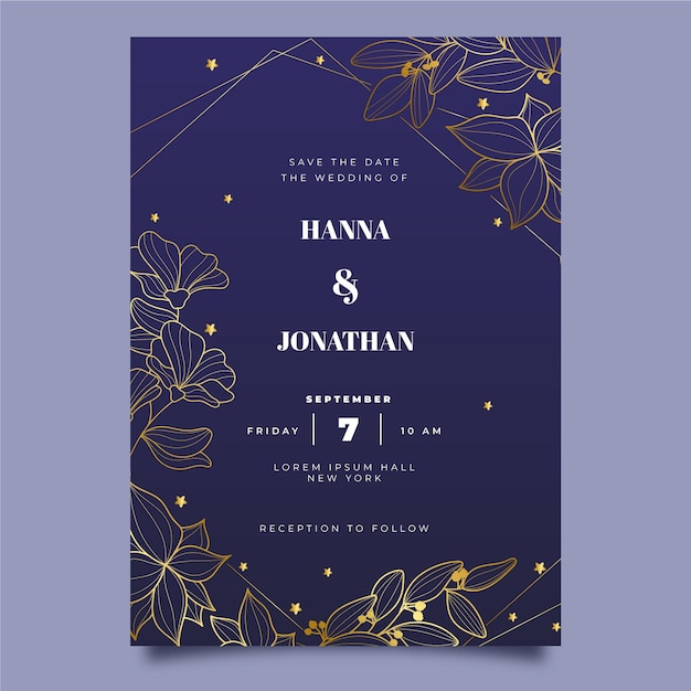 Gradient golden floral wedding invitation template