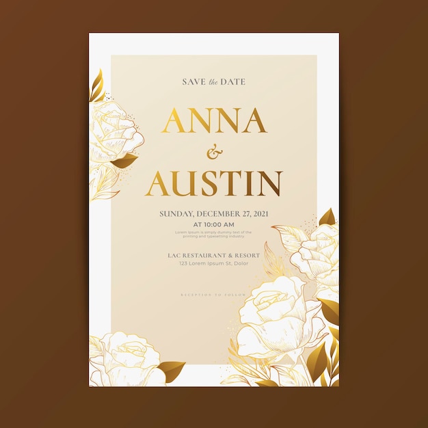 Gradient golden floral wedding invitation template