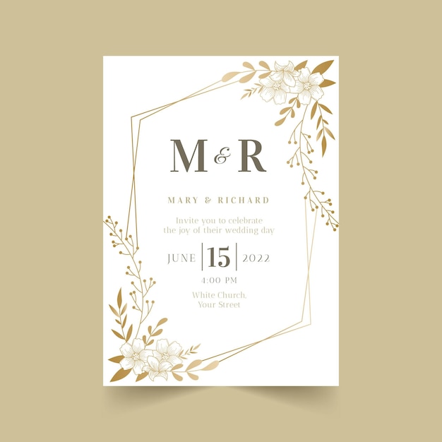 Gradient golden floral wedding invitation template