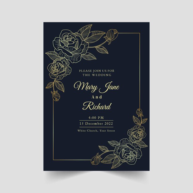 Gradient golden floral wedding invitation