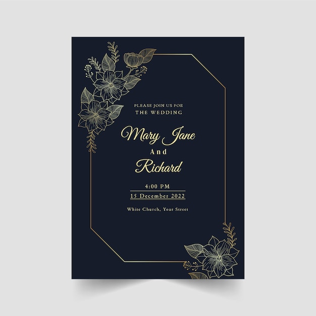 Gradient golden floral wedding invitation