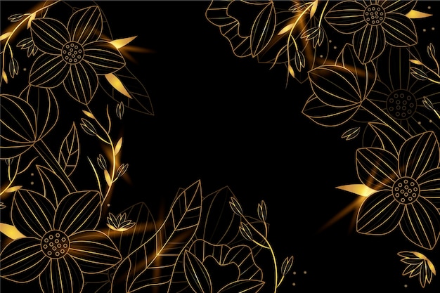 Free vector gradient golden linear background with flowers design