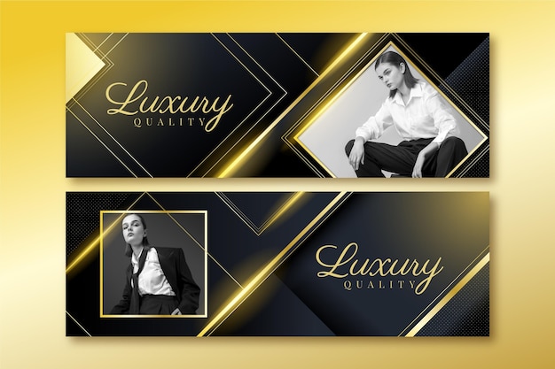 Gradient golden luxury banners set with photo