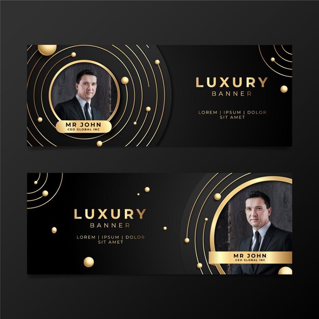 Gradient golden luxury banners with photo