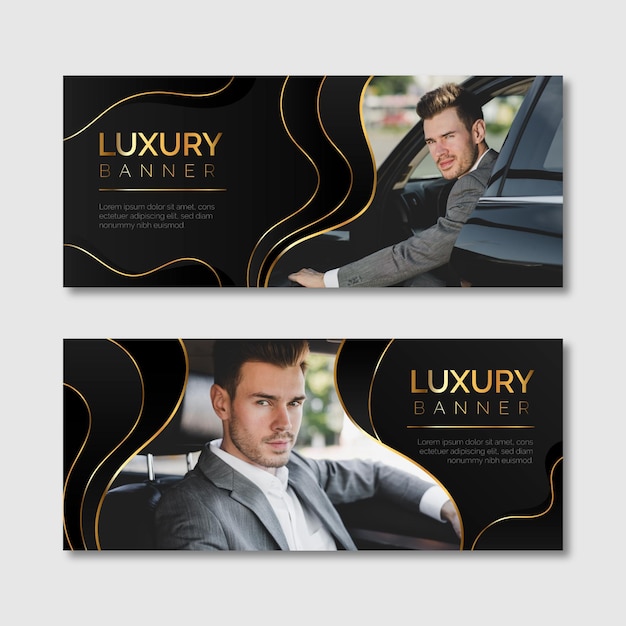 Free Vector gradient golden luxury banners with photo