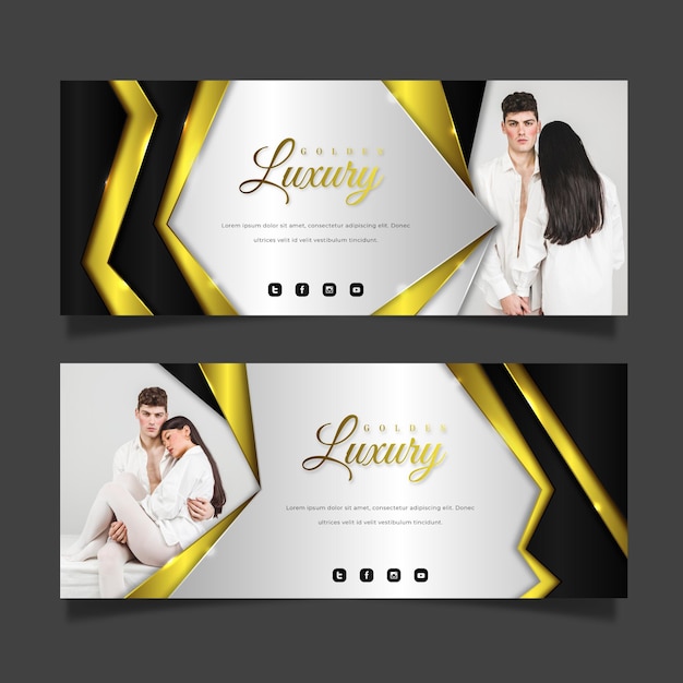 Free Vector gradient golden luxury banners with photo